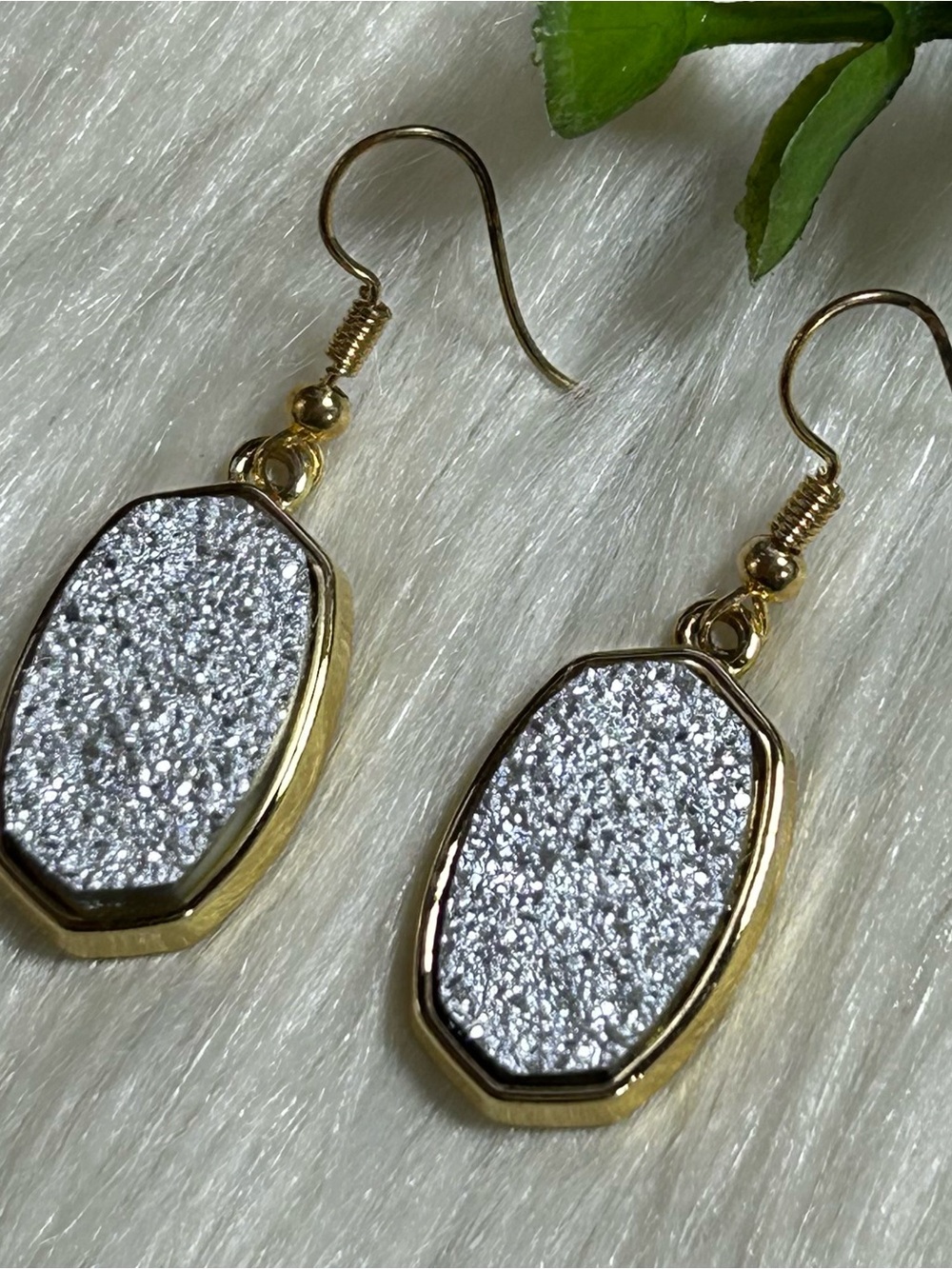 Druzy gold tone dangle Earrings